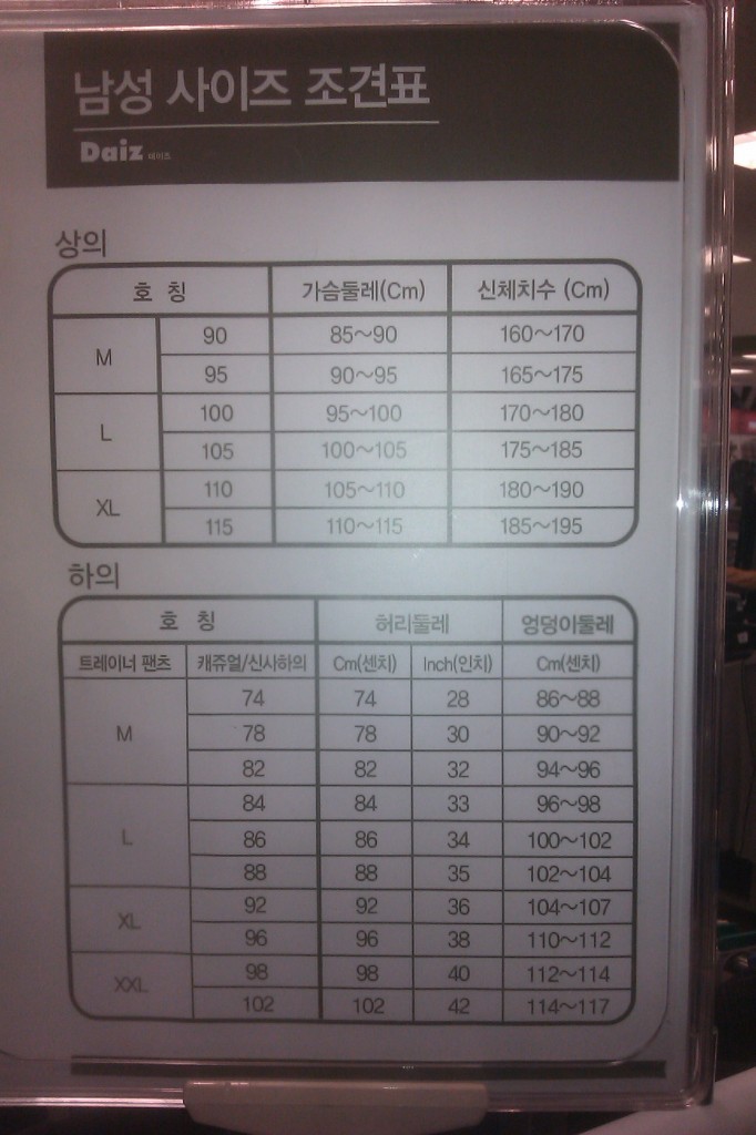 American To Korean Size Chart